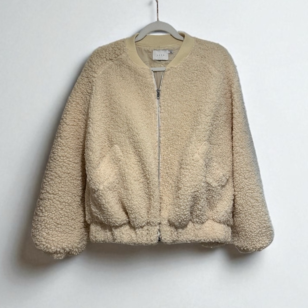 LUSH Women's Faux Shearling Bomber Jacket Cream Small